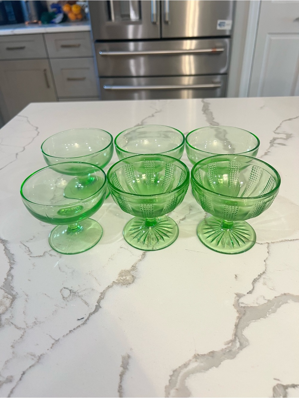 Anchor Hocking Green Glass Pedestal Dessert Bowls - Set of 6